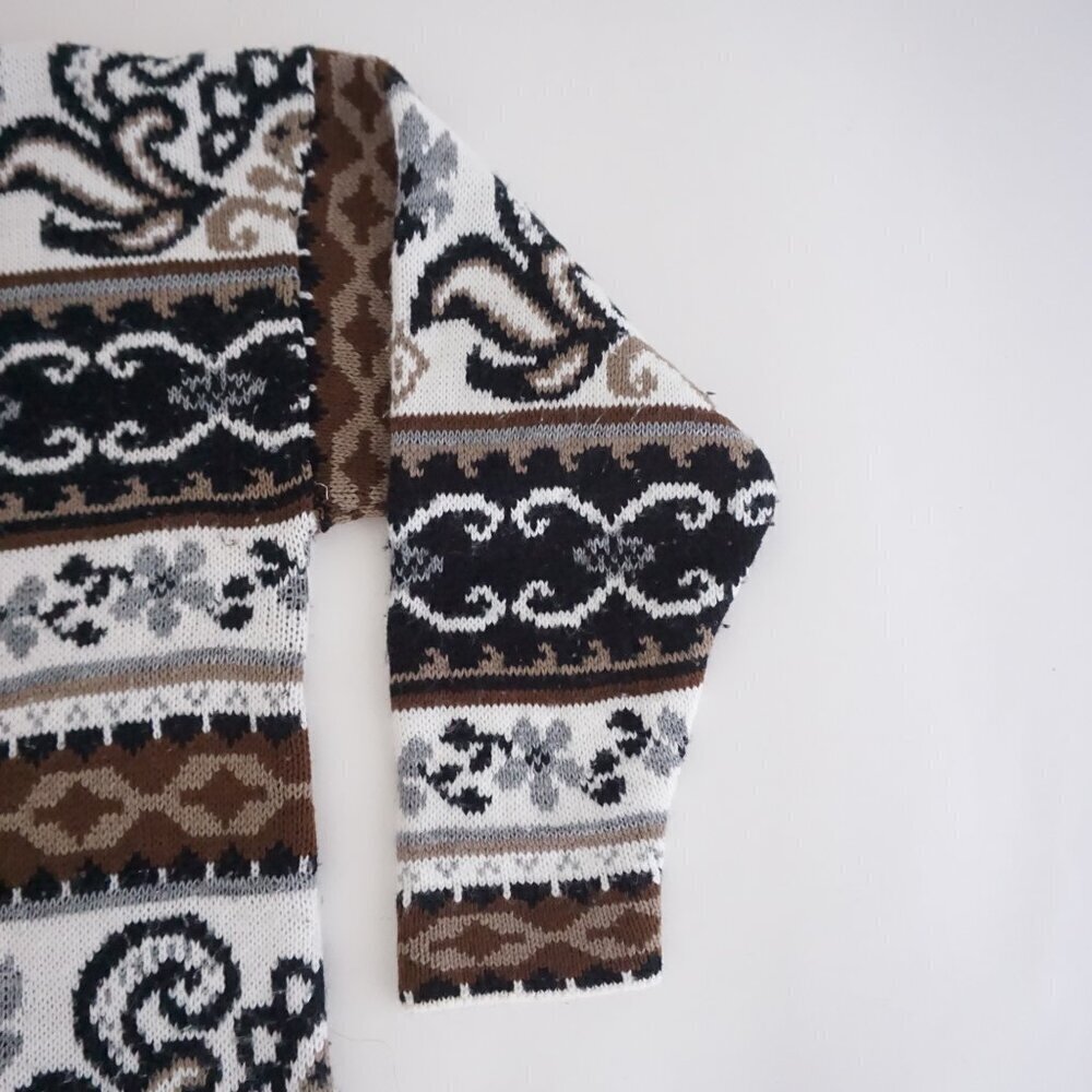 Vintage Brown Black Cabincore Eclectic Grandpa Patterned Knit Sweater L - Picture 4 of 9
